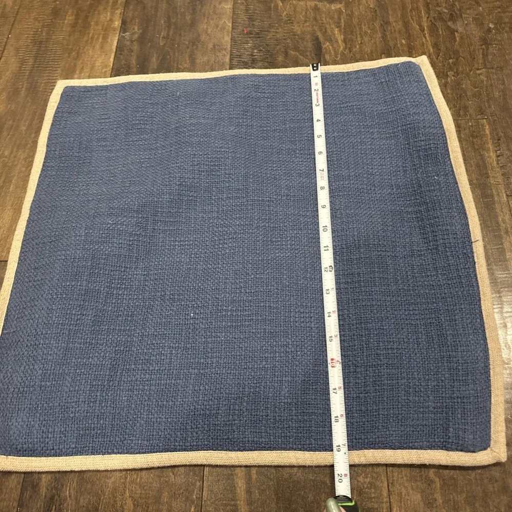 Pottery Barn‎ Pillow Covers Cotton Basketweave Navy w/Tan trim ~Set of 2~20x20